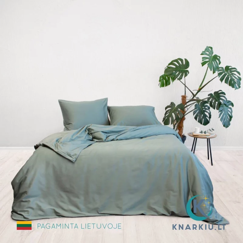 Satino patalynės užvalkalų komplektas ŽALSVAS | PREMIUM