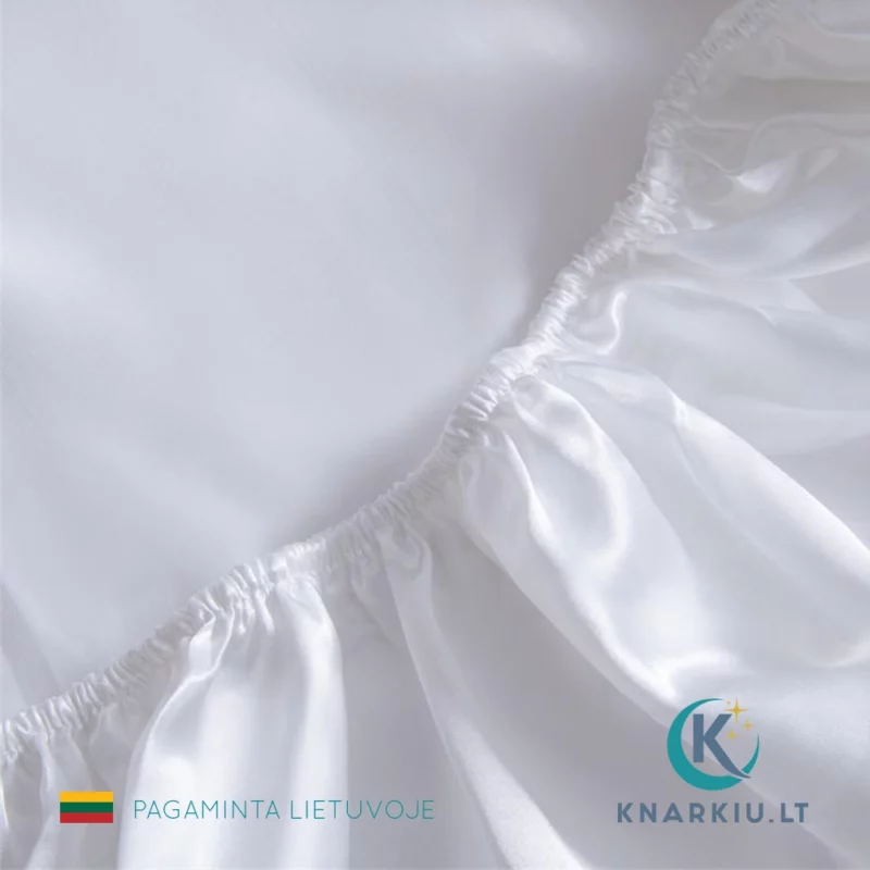 Premium satino paklodė su guma BALTA