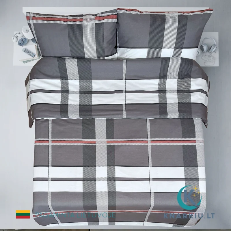 Rankų darbo medvilninis patalynės užvalkalų komplektas Ash Plaid