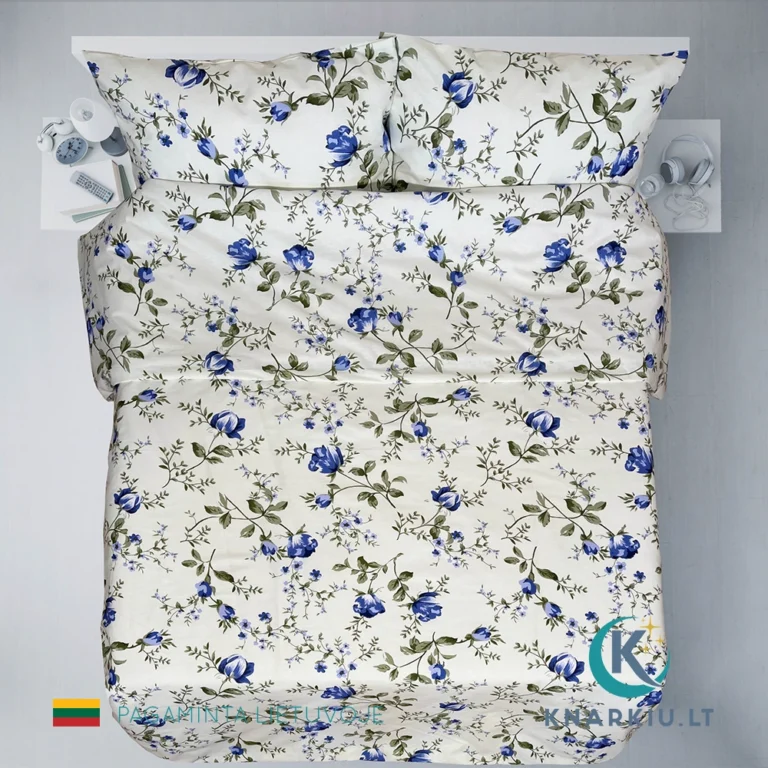 Rankų darbo medvilninis patalynės užvalkalų komplektas Blue Sprig