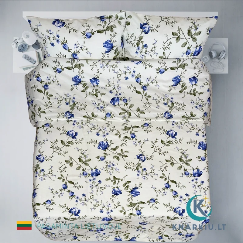 Rankų darbo medvilninis patalynės užvalkalų komplektas Blue Sprig