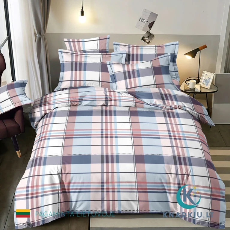 Rankų darbo medvilninis patalynės užvalkalų komplektas Blush Tartan