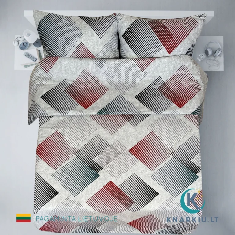 Rankų darbo medvilninis patalynės užvalkalų komplektas Crimson Blocks