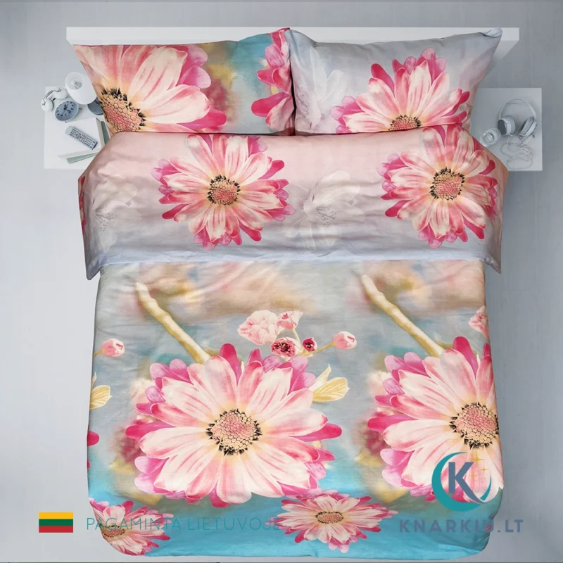 Rankų darbo medvilninis patalynės užvalkalų komplektas Gerbera