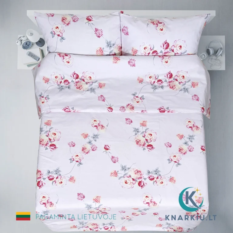 Rankų darbo medvilninis patalynės užvalkalų komplektas Rose Whisper