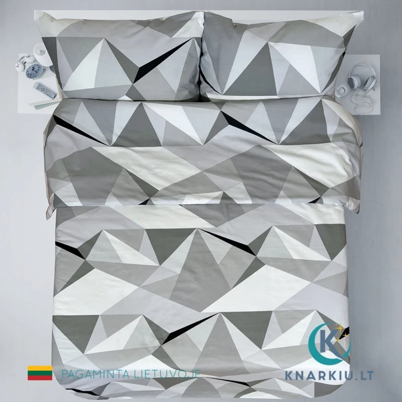 Rankų darbo medvilninis patalynės užvalkalų komplektas Silver Prism