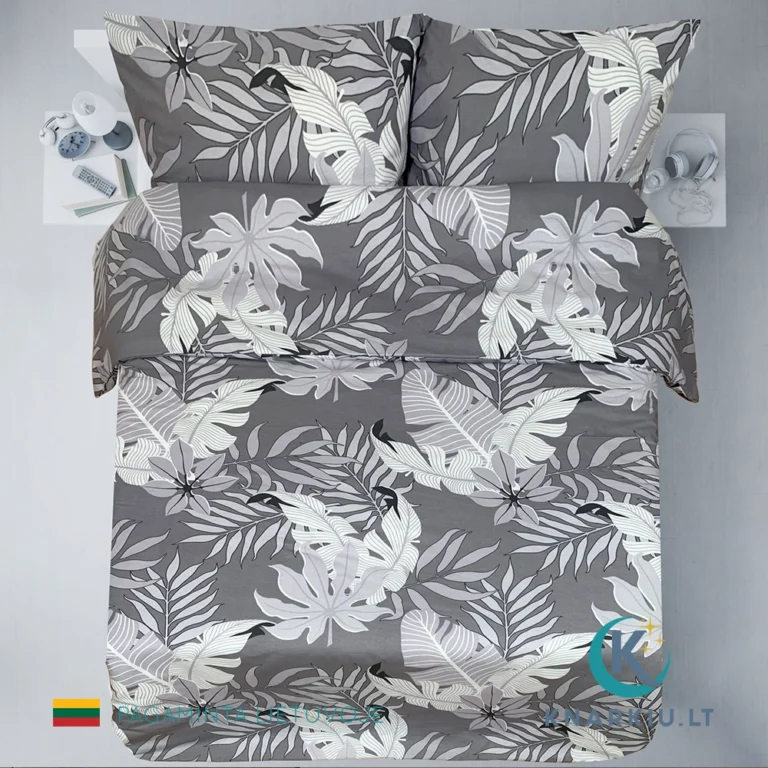 Rankų darbo medvilninis patalynės užvalkalų komplektas Silver Tropics