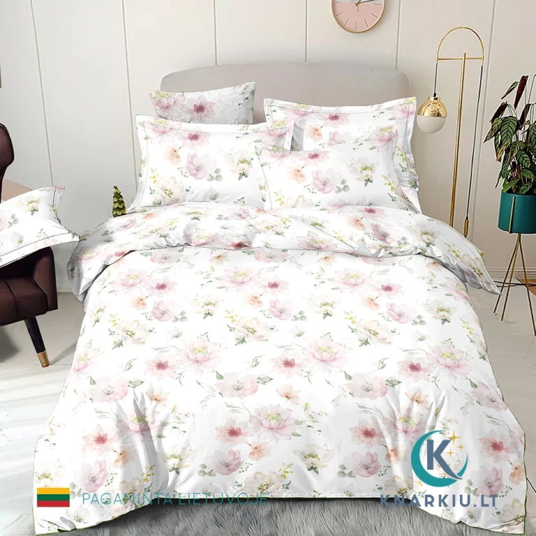Rankų darbo medvilninis patalynės užvalkalų komplektas Soft Bouquet