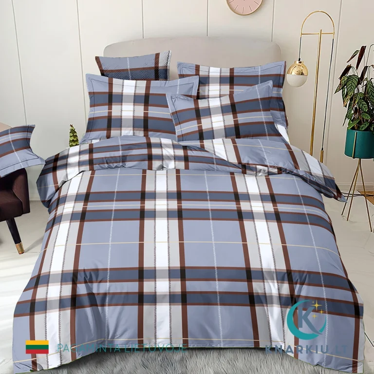 Rankų darbo medvilninis patalynės užvalkalų komplektas Tailored Check