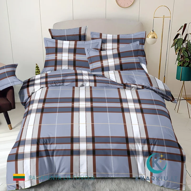 Rankų darbo medvilninis patalynės užvalkalų komplektas Tailored Check
